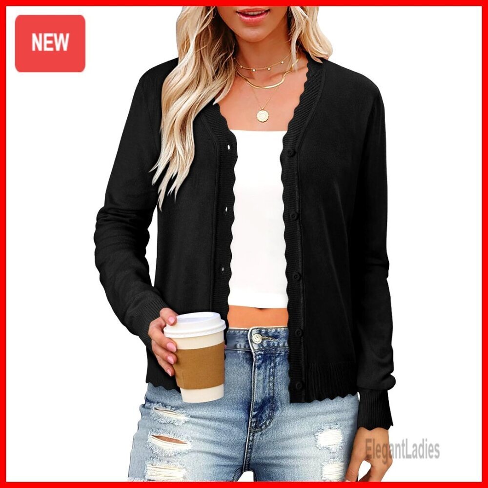 Long Sleeve V-Neck Cardigan Work Sweater Button Down Knit S-2XL